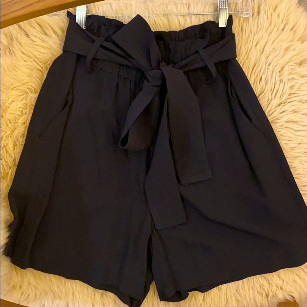 High Waisted Black Shorts with Tie Belt